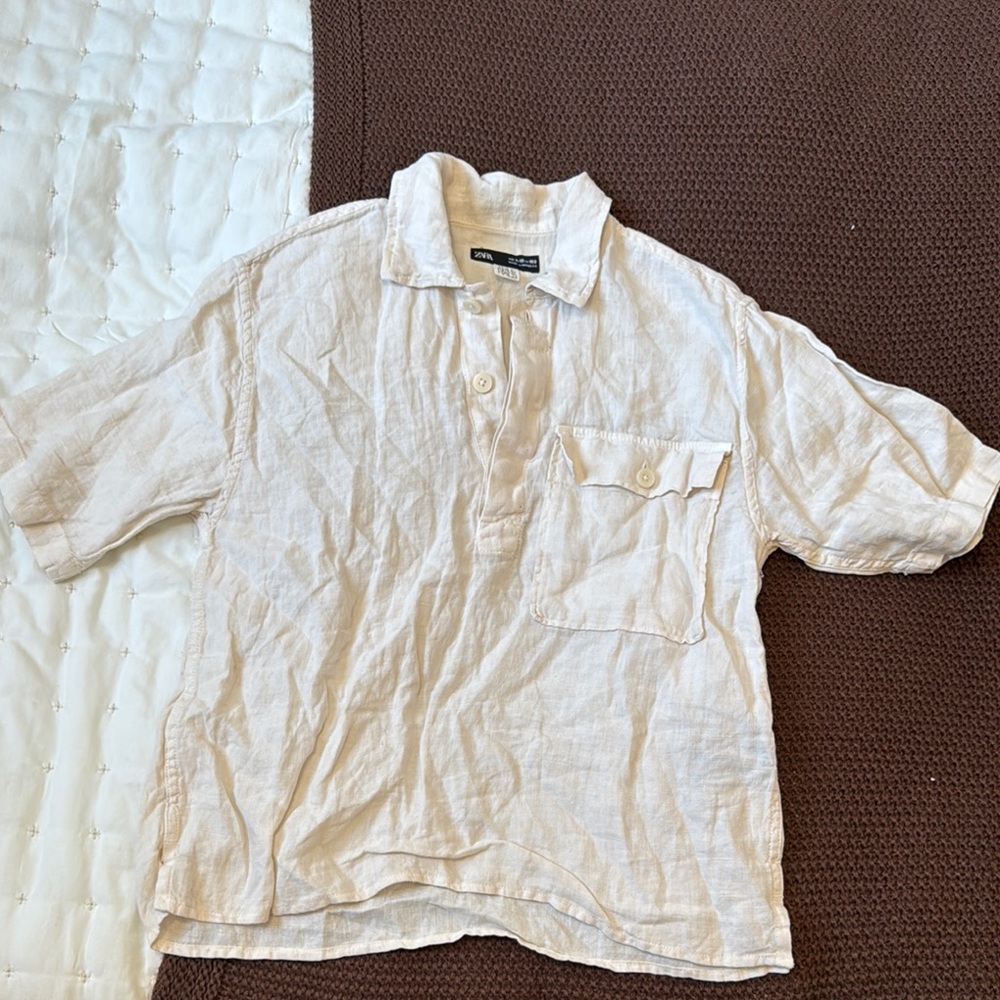 Zara White Polo Shirt Relaxed Fit Short Sleeves